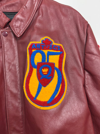 Vintage Queens University Leather Zip-Up Jacket Burgundy