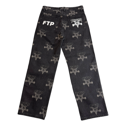 FTP x Thrasher All Over Denim Pants Black (USED) | Vintage Clothing Store Canada