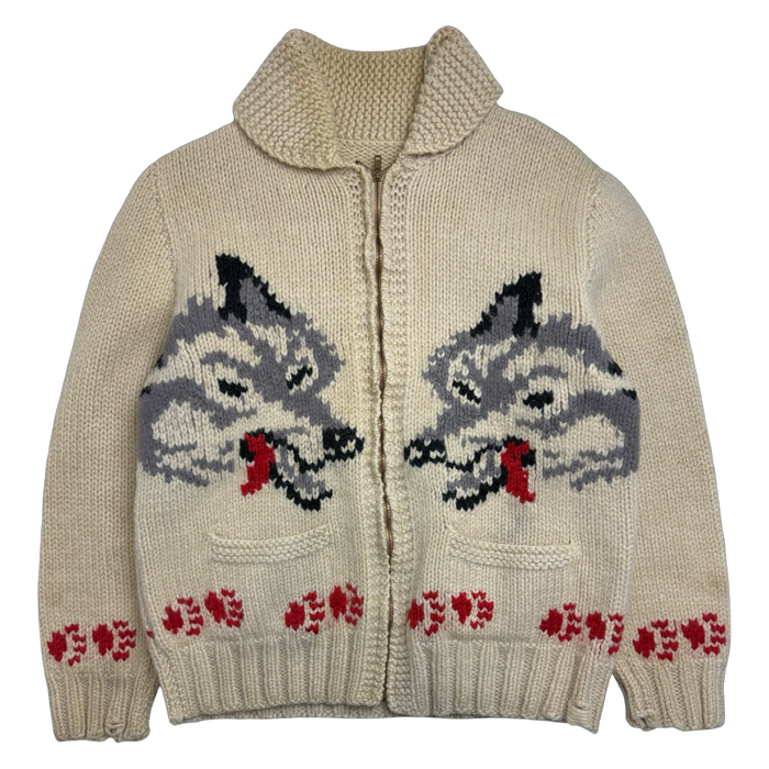 Vintage Cowichan Wolf Knitted Zip up Sweater | Vitnage Clothing Store Canada