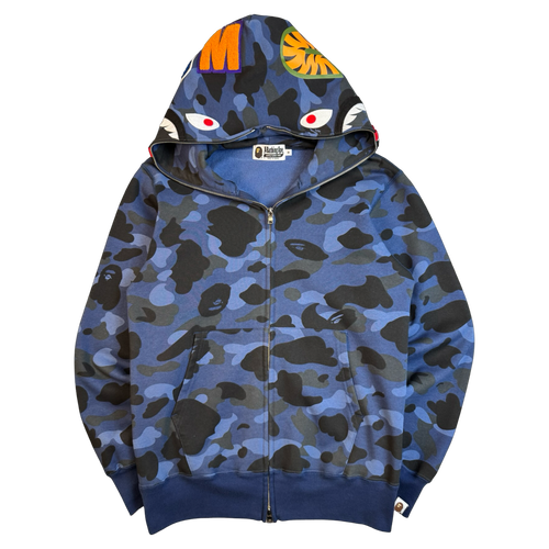 BAPE Shark Camo Full Zip Hoodie Blue (USED) | Vintage Clothing Store Canada