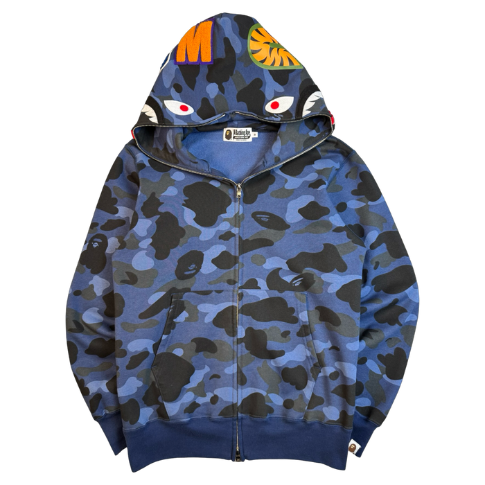 BAPE Shark Camo Full Zip Hoodie Blue (USED) | Vitnage Clothing Store Canada