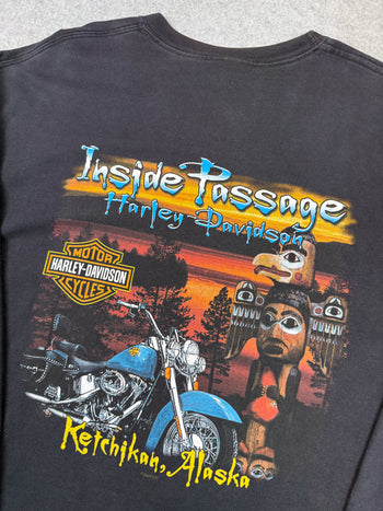 Vintage Harley Davidson Alaska Inside Passage L/S Tee Black