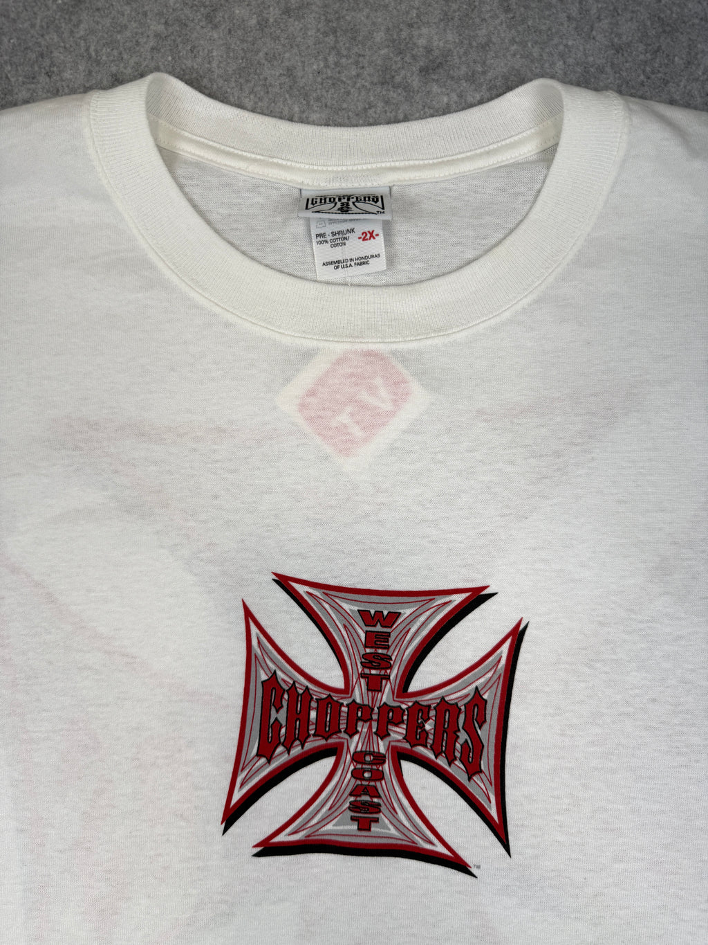 Vintage West Coast Choppers Pinstripe Cross Logo Tee White/Red