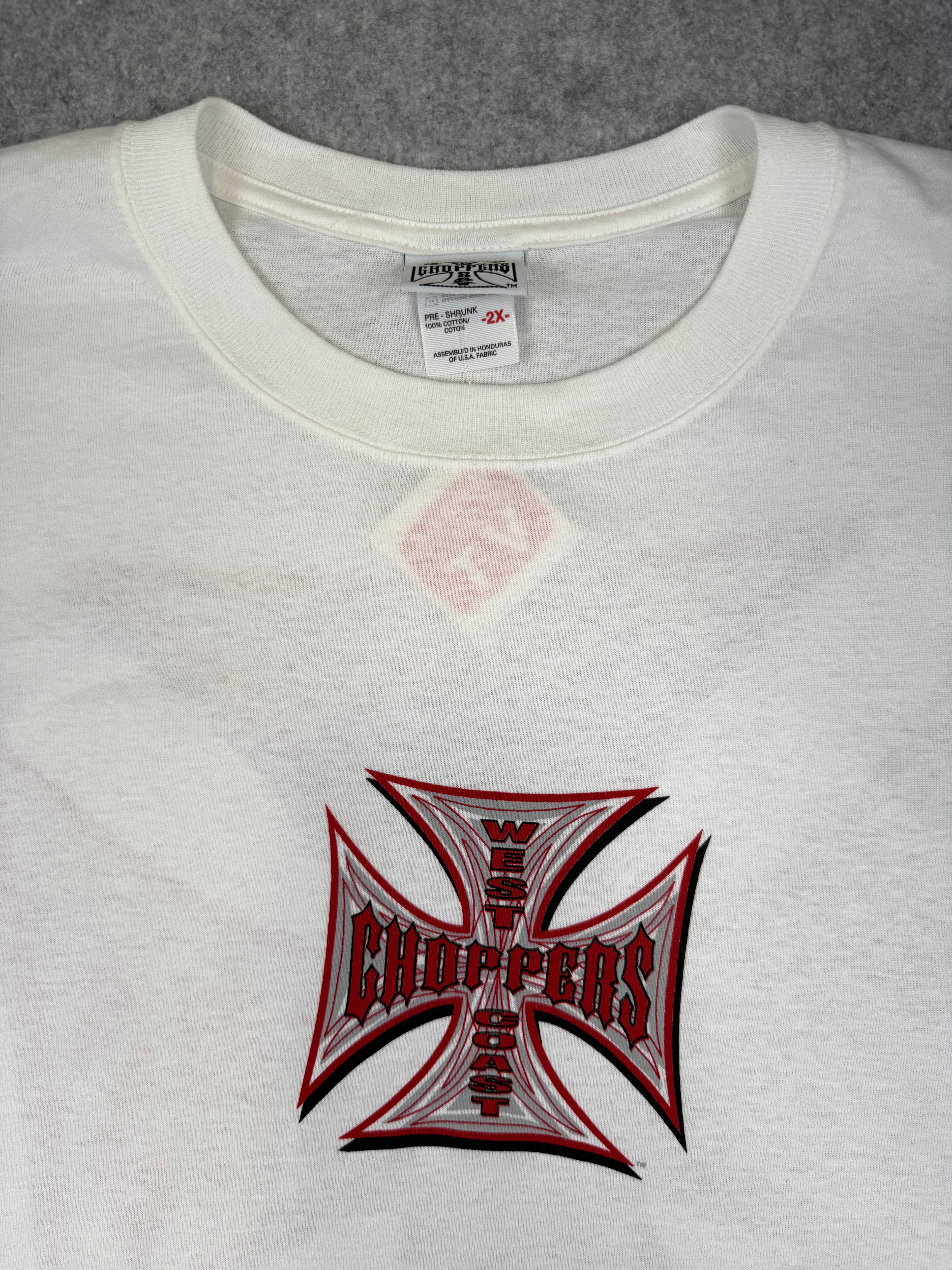 Vintage West Coast Choppers Pinstripe Cross Logo Tee White/Red