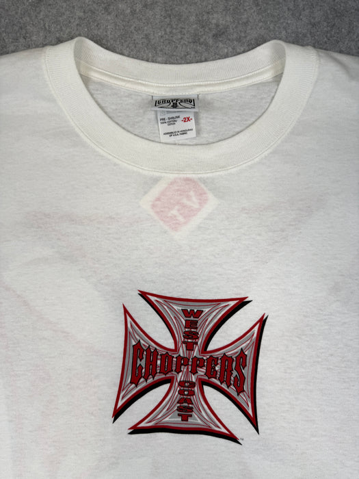 Vintage West Coast Choppers Pinstripe Cross Logo Tee White/Red | Vitnage Clothing Store Canada