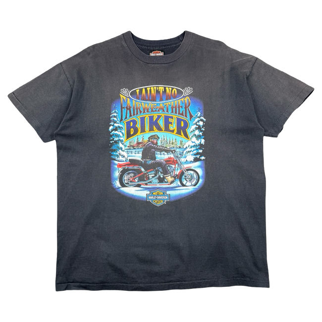 Vintage Harley Davidson Ain’t No Fairweather Biker Tee Black
