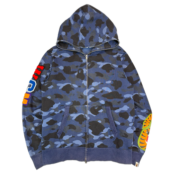 BAPE Embroidered Shark Camo Full Zip Hoodie Navy (USED)