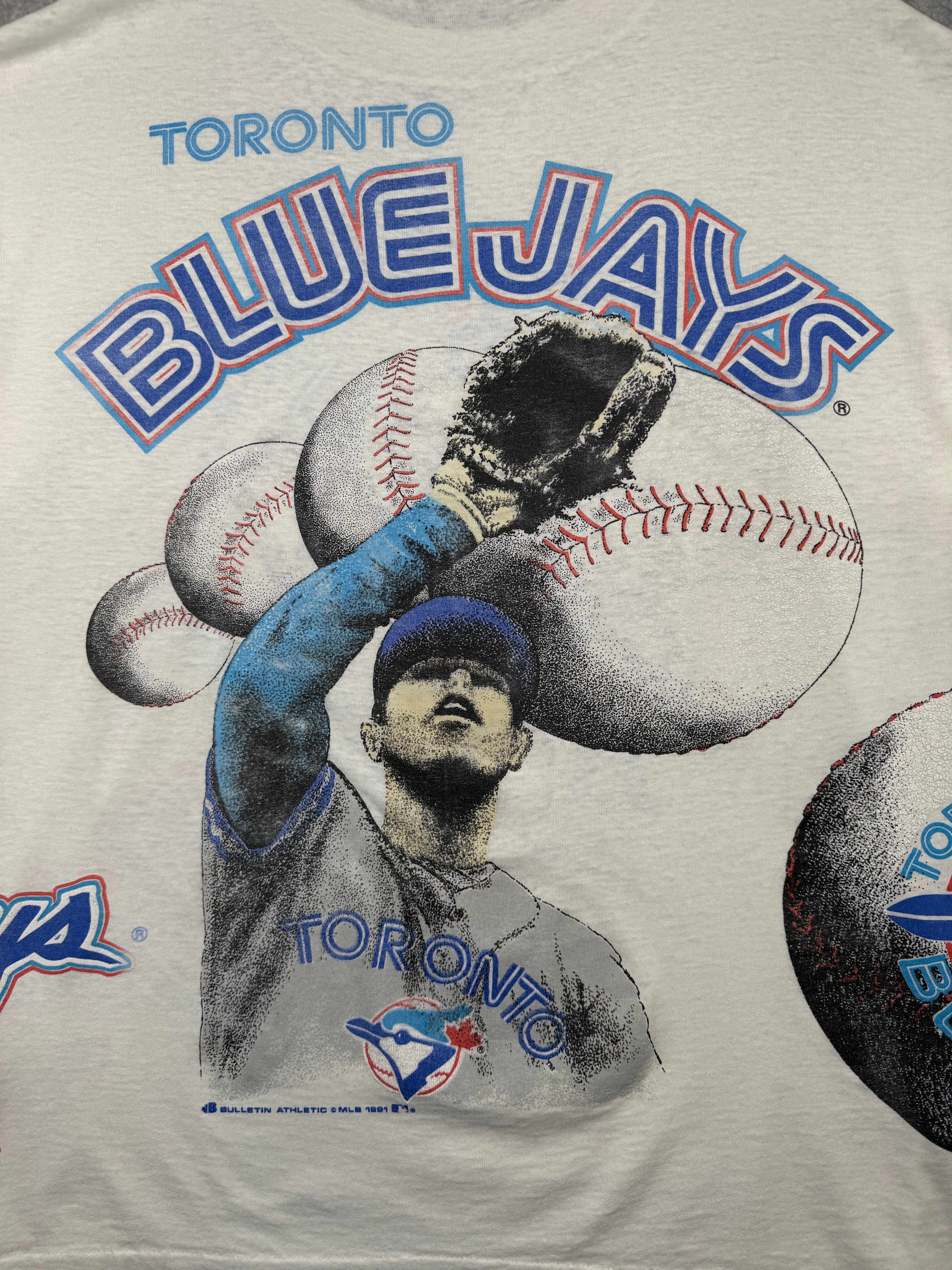 Vintage '91 Bulletin Athletics Toronto Blue Jays AOP Tee White