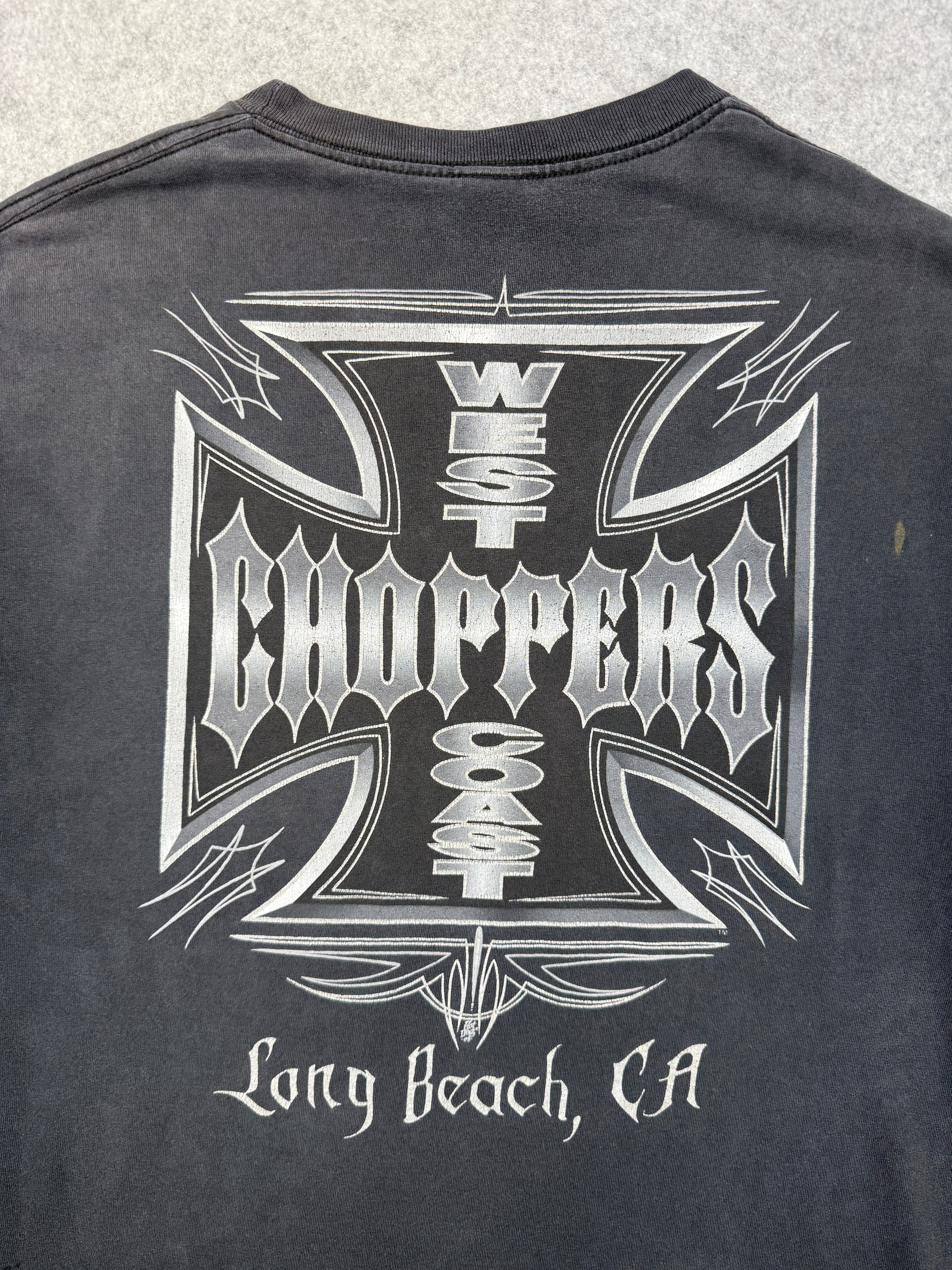 Vintage West Coast Choppers Silver Pinstripe Cross Logo Tee Black