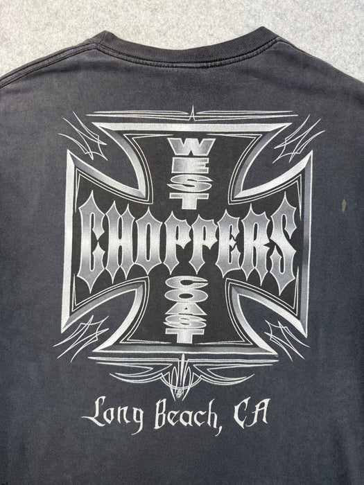 Vintage West Coast Choppers Silver Pinstripe Cross Logo Tee Black | Vitnage Clothing Store Canada