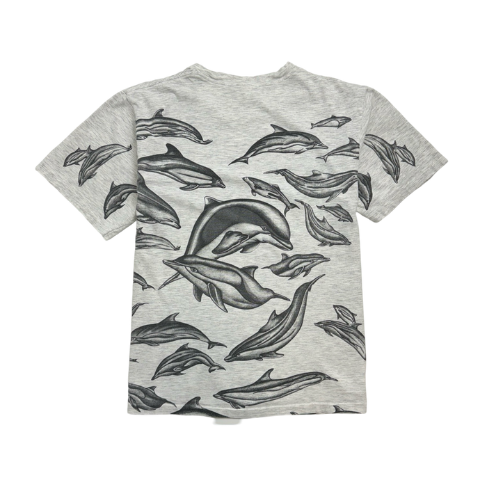 (S) Vintage 90s AOP Dolphins Tee Grey | Vitnage Clothing Store Canada