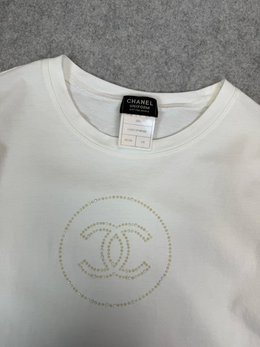 Women’s Chanel Uniform Crystal Double CC Tee White | Vitnage Clothing Store Canada