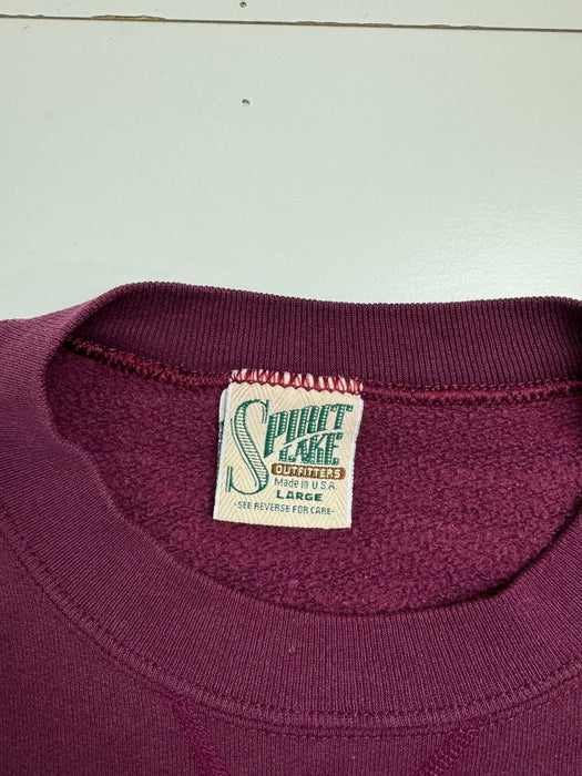 (L) Vintage Spirit Lake Wolf Sweatshirt Burgundy | Vitnage Clothing Store Canada