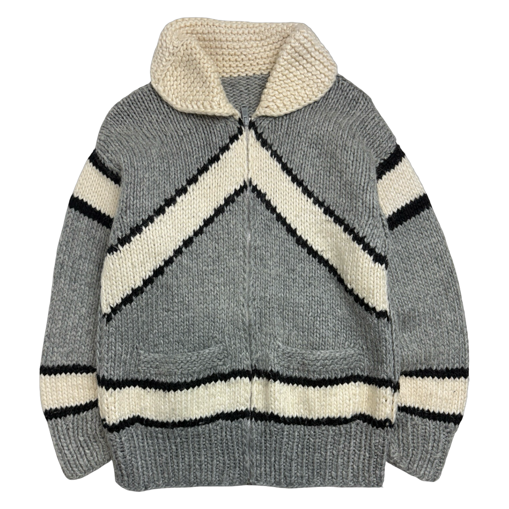 Vintage Cowichan Hockey Sticks Knitted Zip Up Sweater