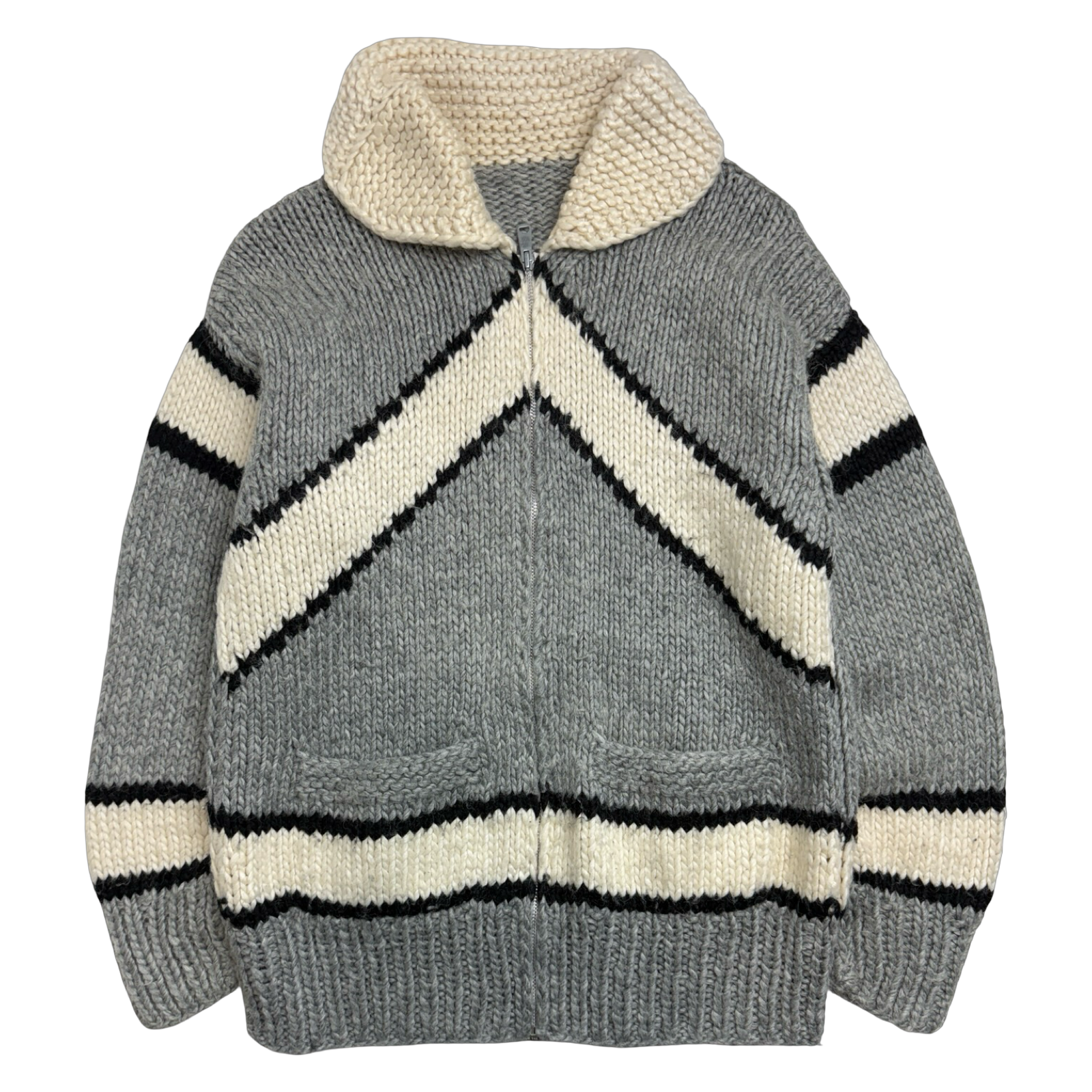 Vintage Cowichan Hockey Sticks Knitted Zip Up Sweater