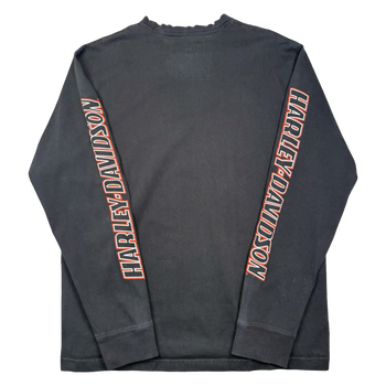 Harley Davidson Embroidered Emblem Sleeve Spell Out L/S Tee Black