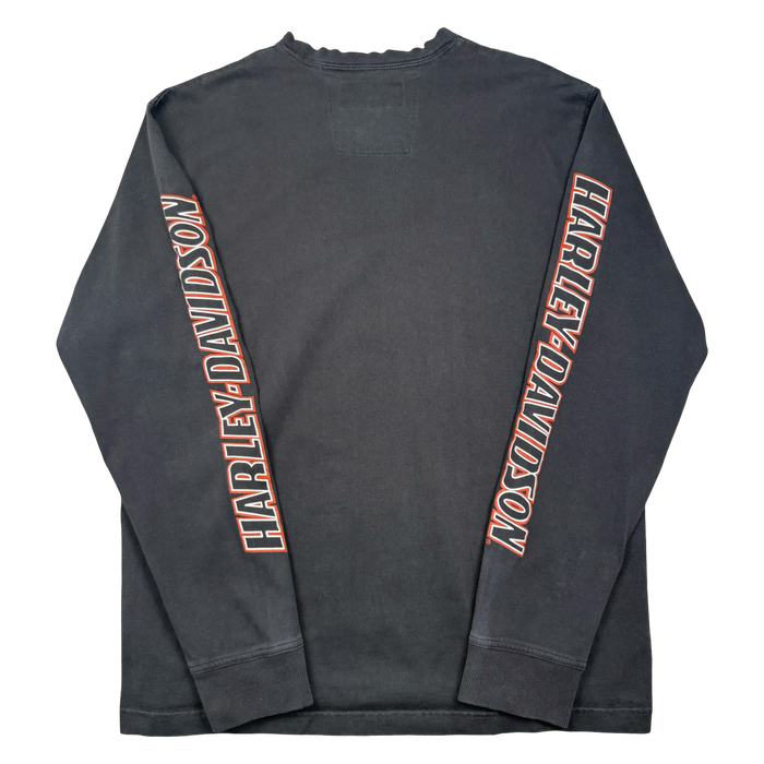 Harley Davidson Embroidered Emblem Sleeve Spell Out L/S Tee Black | Vitnage Clothing Store Canada