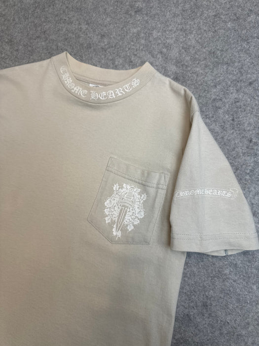 Vintage Chrome Hearts Back Scroll Pocket Tee Beige | Vitnage Clothing Store Canada