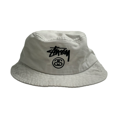 Stussy Stock Lock Bucket Hat White (USED) | Vintage Clothing Store Canada