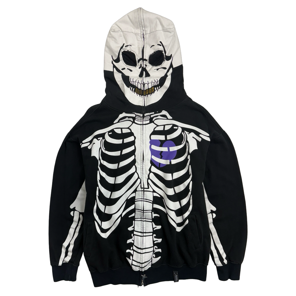 2000s LRG Dead Serious Skeleton Full Zip Hoodie Black