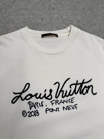 Louis Vuitton Embroidered Cursive Logo Tee White (USED)