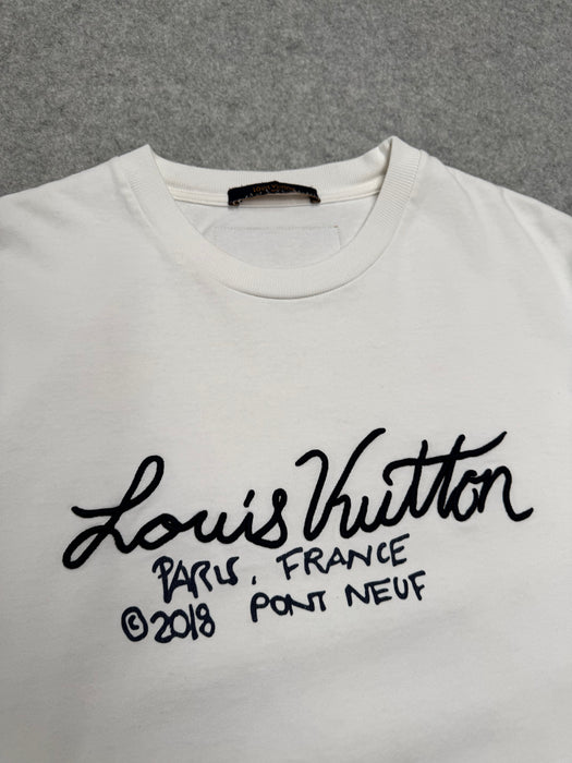 Louis Vuitton Embroidered Cursive Logo Tee White (USED) | Vitnage Clothing Store Canada