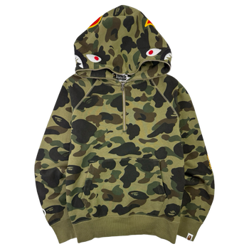 BAPE 1st Camo Ponr Shark Half Zip Up Hoodie Green (USED)