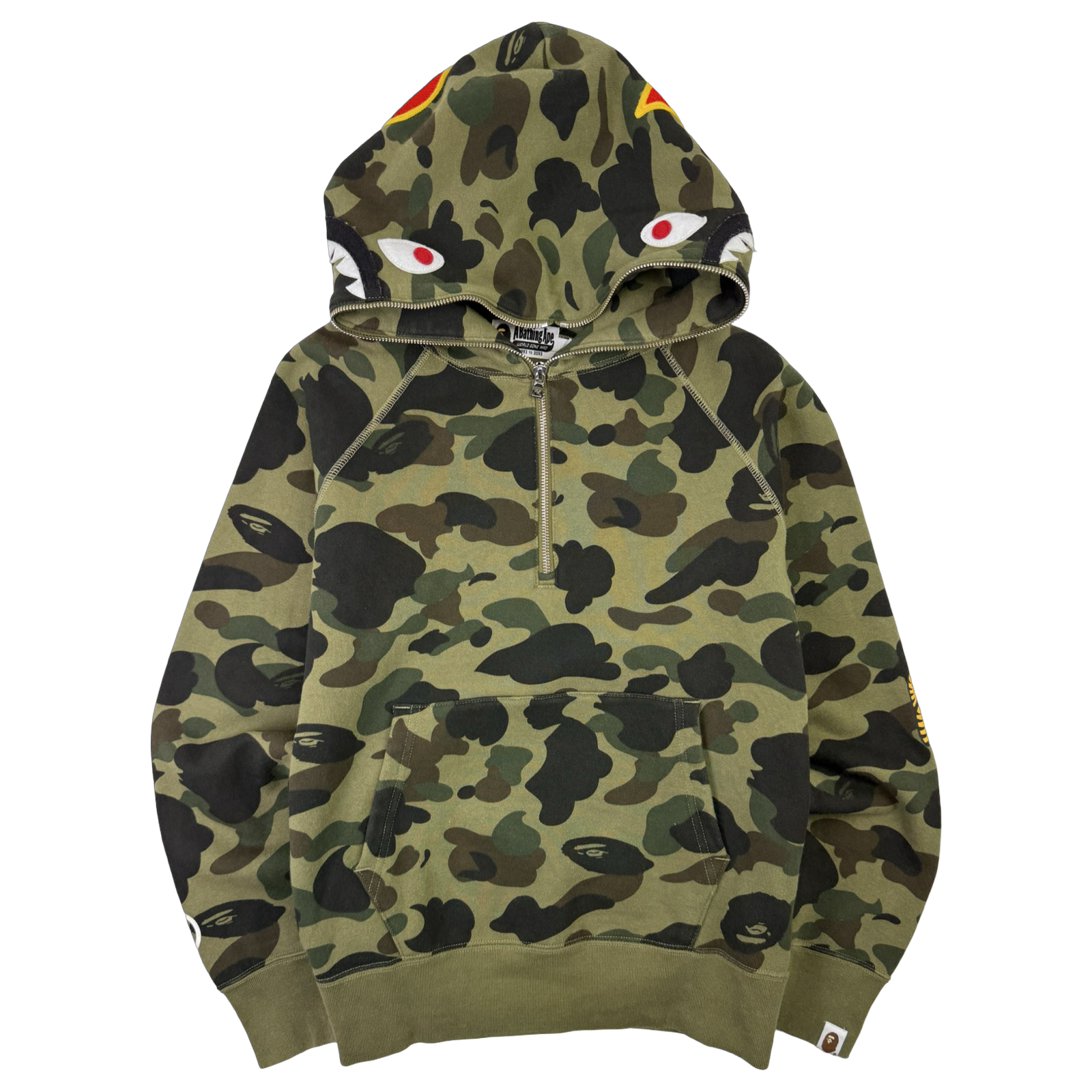 BAPE 1st Camo Ponr Shark Half Zip Up Hoodie Green (USED)