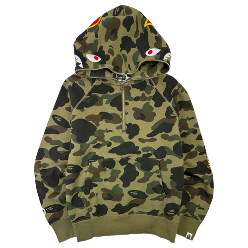 BAPE 1st Camo Ponr Shark Half Zip Up Hoodie Green (USED) | Vintage Clothing Store Canada