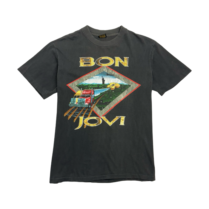 (L) Vintage '93 Bon Jovi World Tour Tee Faded Black | Vitnage Clothing Store Canada