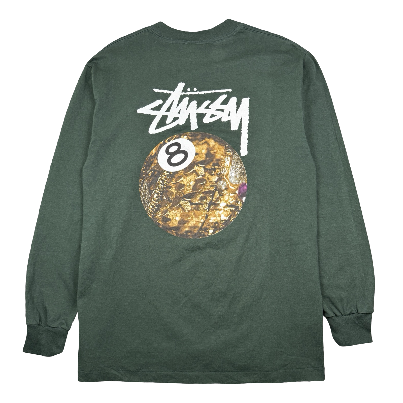 Vintage Stussy Golden 8 Ball L/S Tee Pine Green