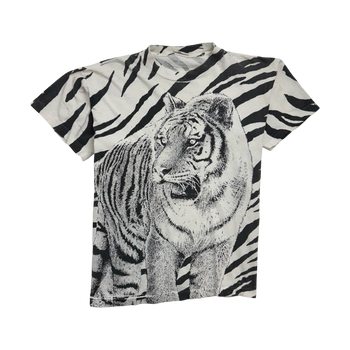 Vintage 90s Tiger AOP Tee White