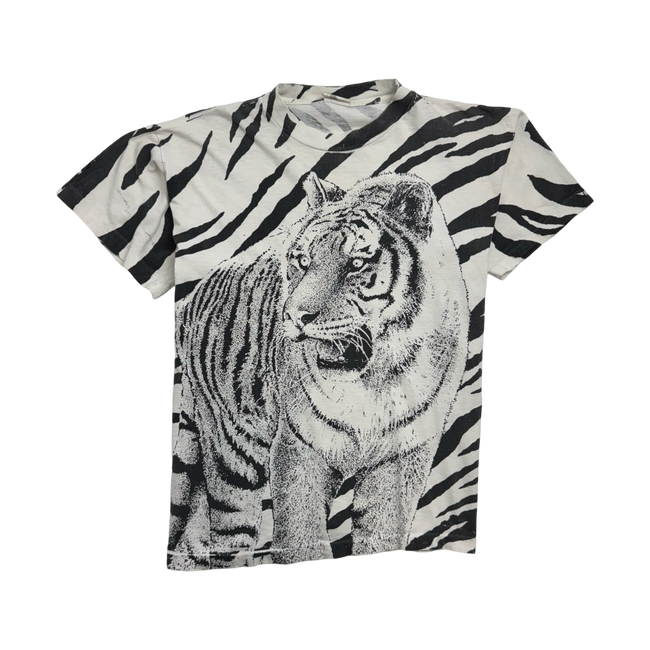 Vintage 90s Tiger AOP Tee White