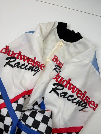Vintage 90s Budweiser Racing Satin Bomber Jacket White