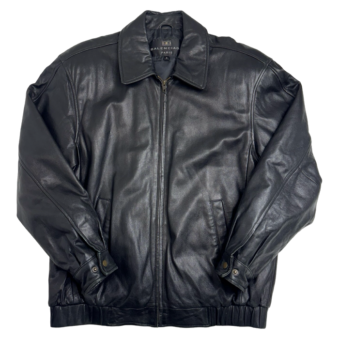 Vintage Balenciaga Paris Cinch Leather Harrington Jacket Black | Vitnage Clothing Store Canada