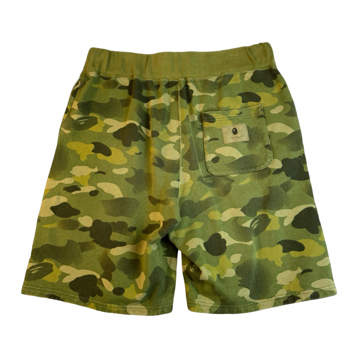 BAPE Spellout Camo Sweatshorts Olive Green (USED) | Vitnage Clothing Store Canada