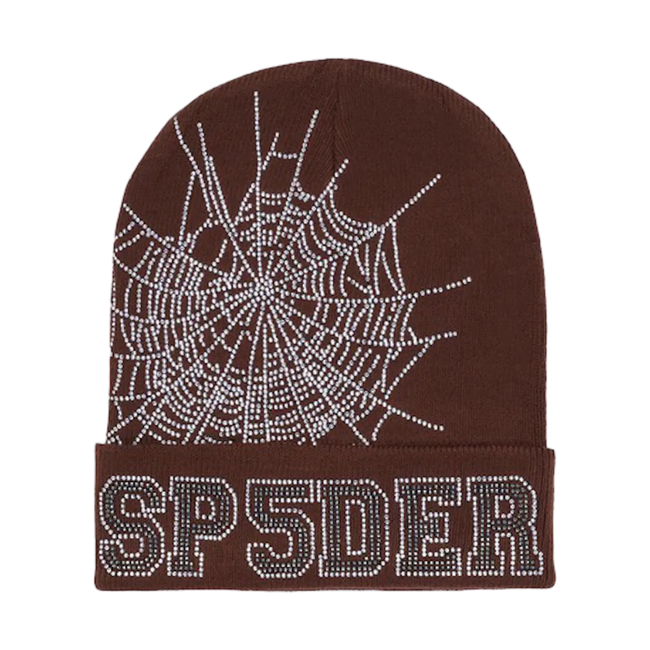 Sp5der Web Rhinestone Beanie Brown