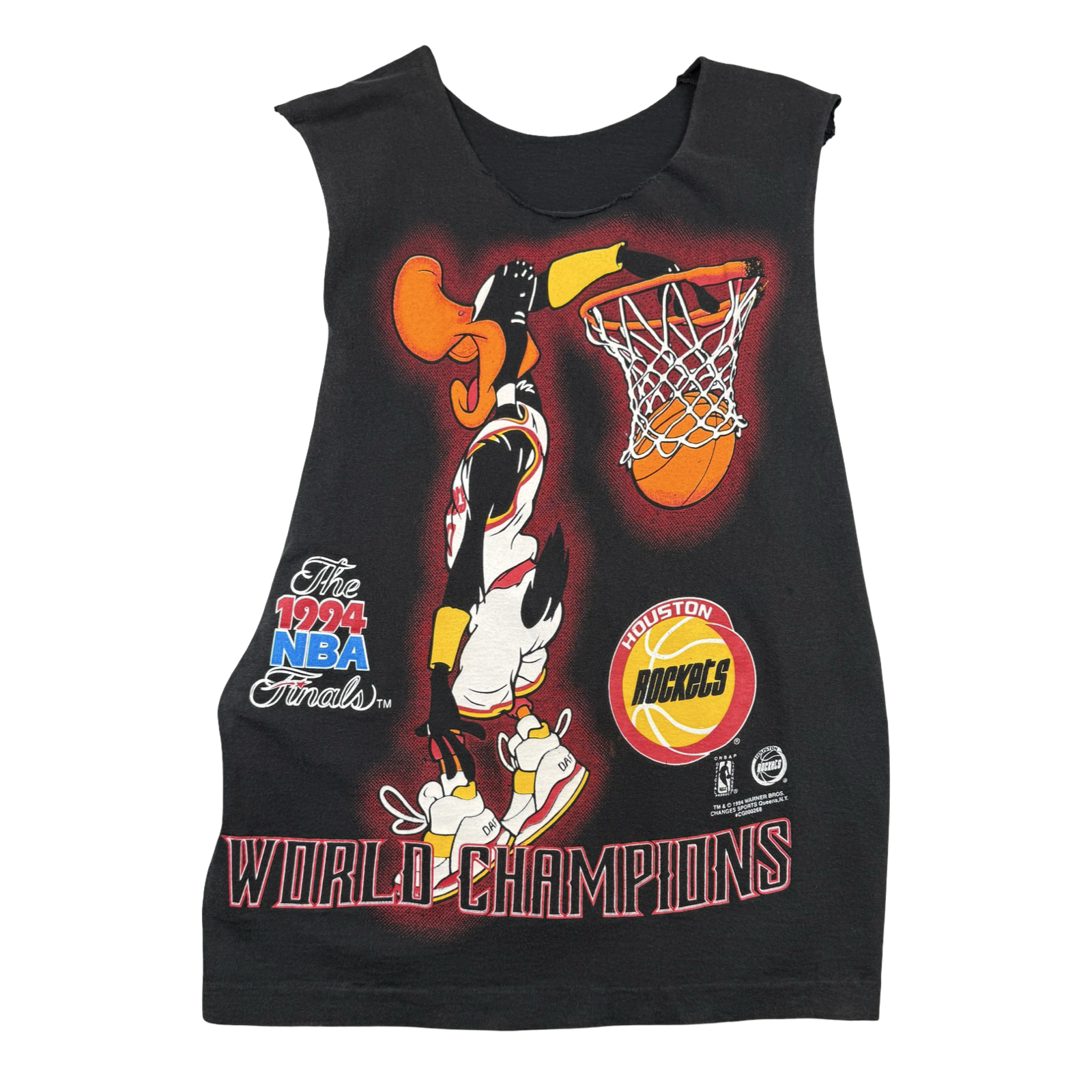 Vintage 1994 Daffy Duck House Rockets Sleeveless Tee Black