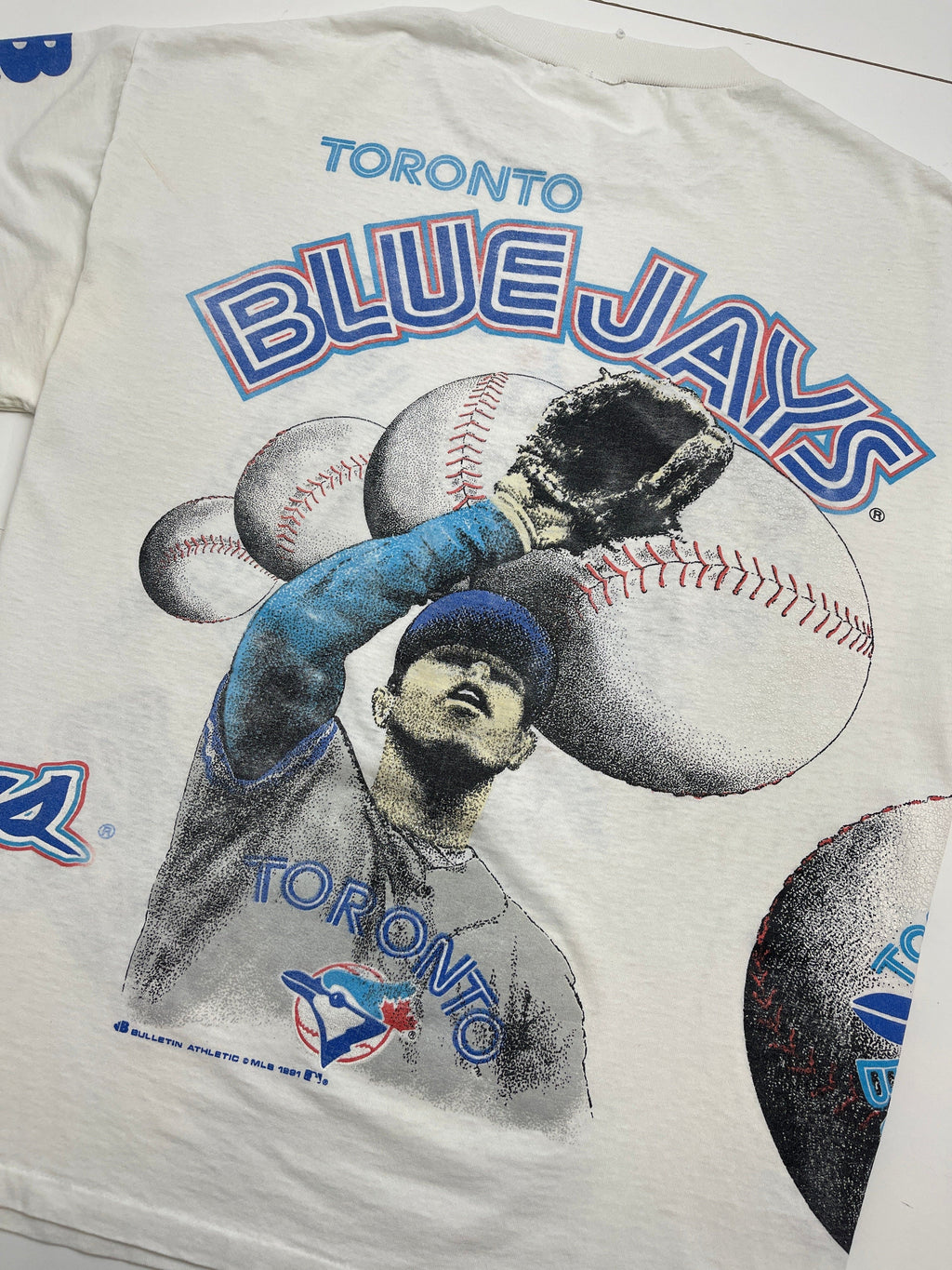 Vintage '91 Bulletin Athletics Toronto Blue Jays AOP Tee White