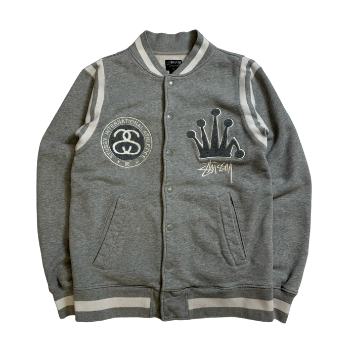 Vintage '01 Stussy International Varsity Jacket Grey | Vitnage Clothing Store Canada