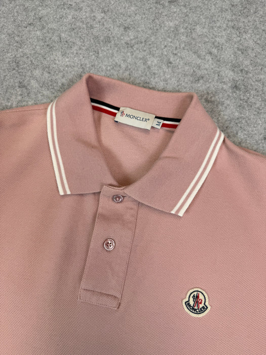 Moncler Striped Button-up Polo Shirt Pink (USED) | Vitnage Clothing Store Canada
