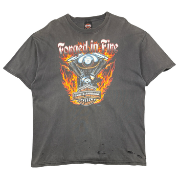 Vintage Harley Davidson Forged In Fire Engine Tee Faded Black