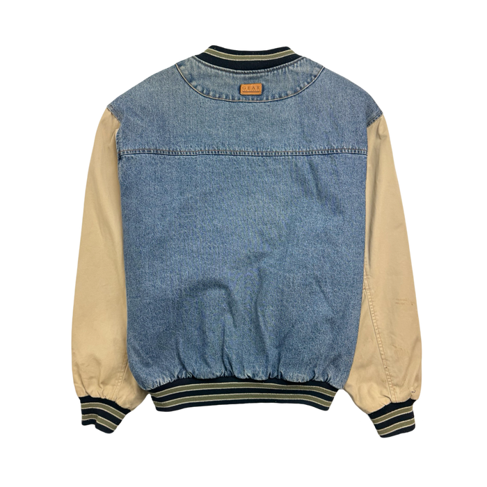 (L) Vintage Shutter Home Denim Varsity Jacket | Vitnage Clothing Store Canada