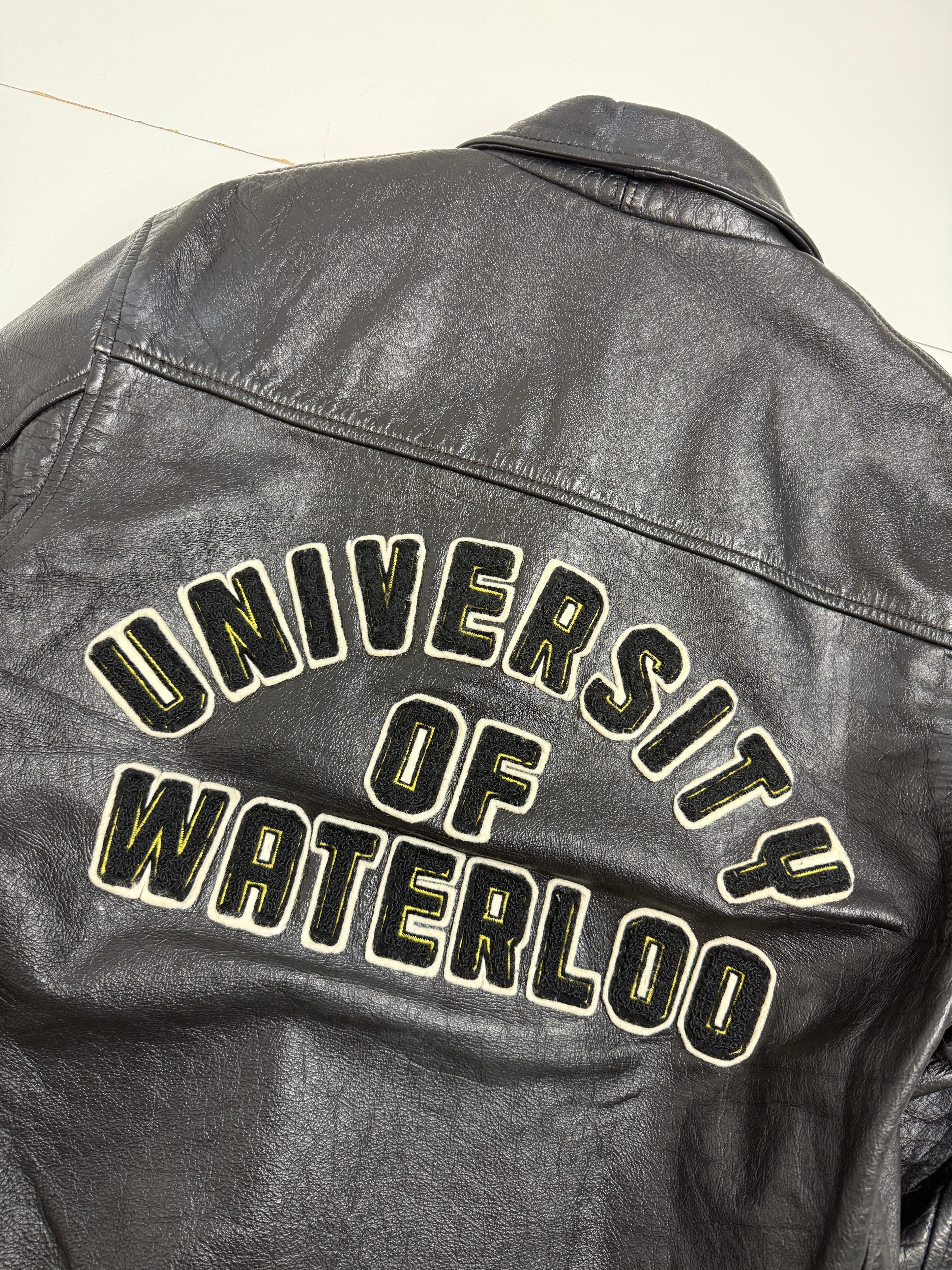 Vintage 80’s University Of Waterloo Leather Jacket Black