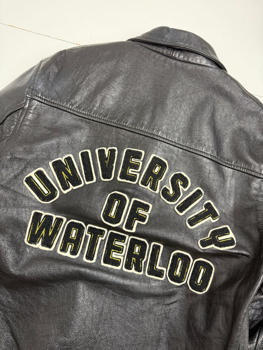 Vintage 80’s University Of Waterloo Leather Jacket Black | Vitnage Clothing Store Canada