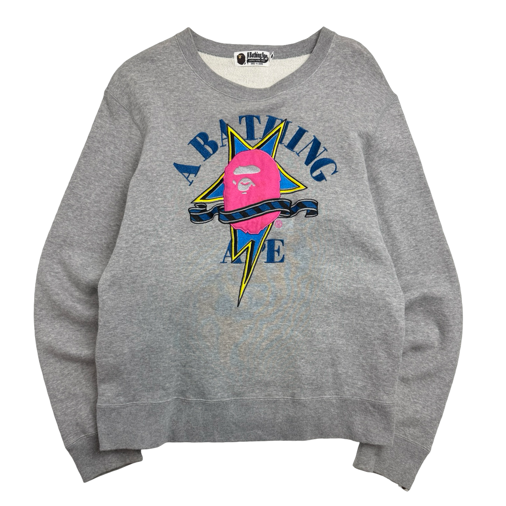 BAPE Sta Embroidered College Logo Crewneck Grey (USED)