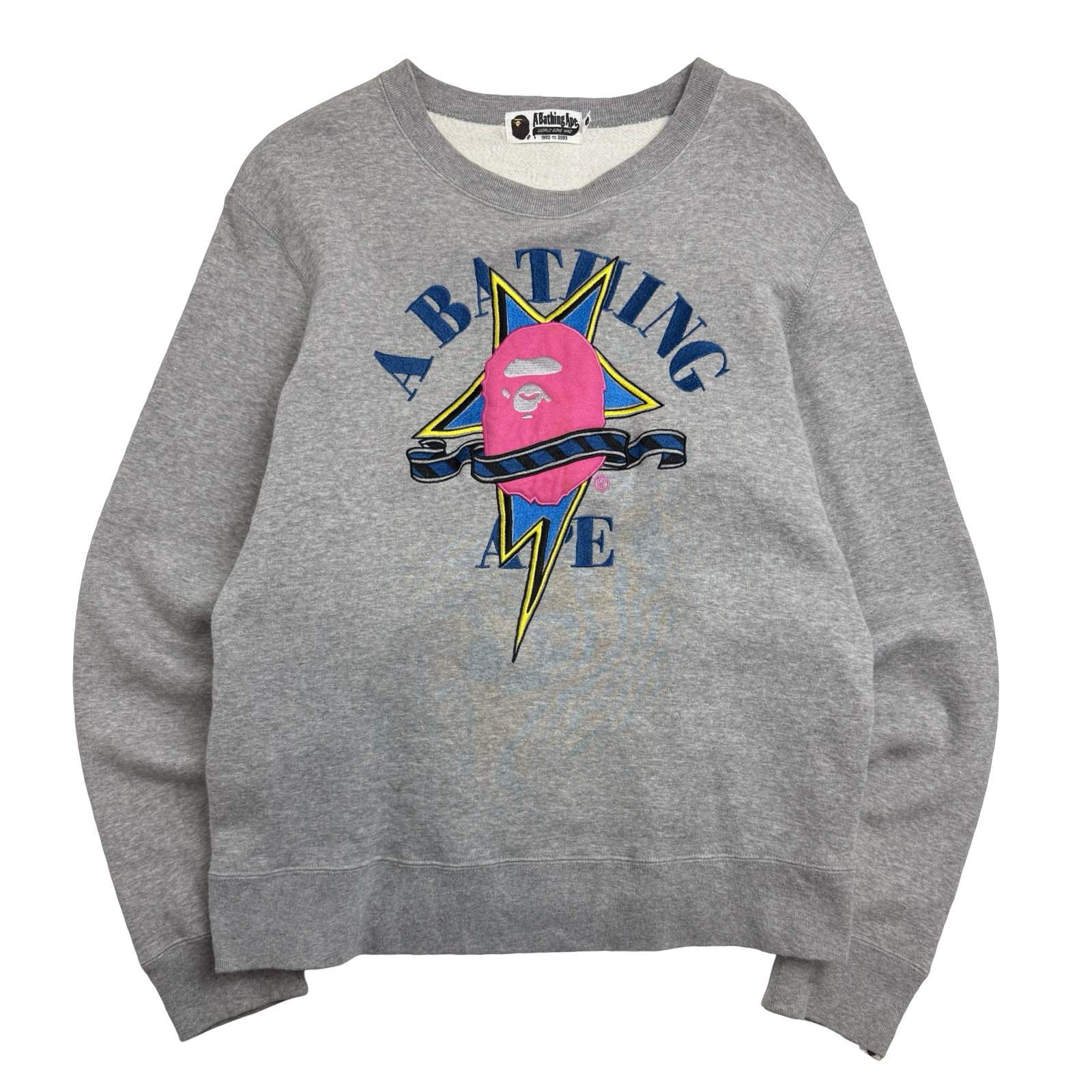 BAPE Sta Embroidered College Logo Crewneck Grey (USED)
