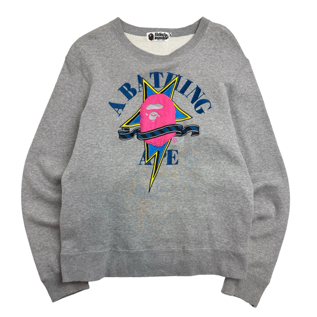BAPE Sta Embroidered College Logo Crewneck Grey (USED)