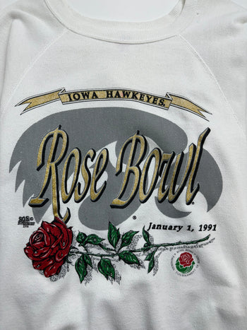 (M) Vintage '91 Iowa Hawkeyes Rose Bowl Sweatshirt White