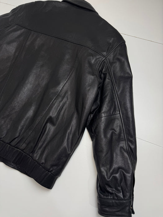 Vintage Balenciaga Paris Cinch Leather Harrington Jacket Black | Vitnage Clothing Store Canada
